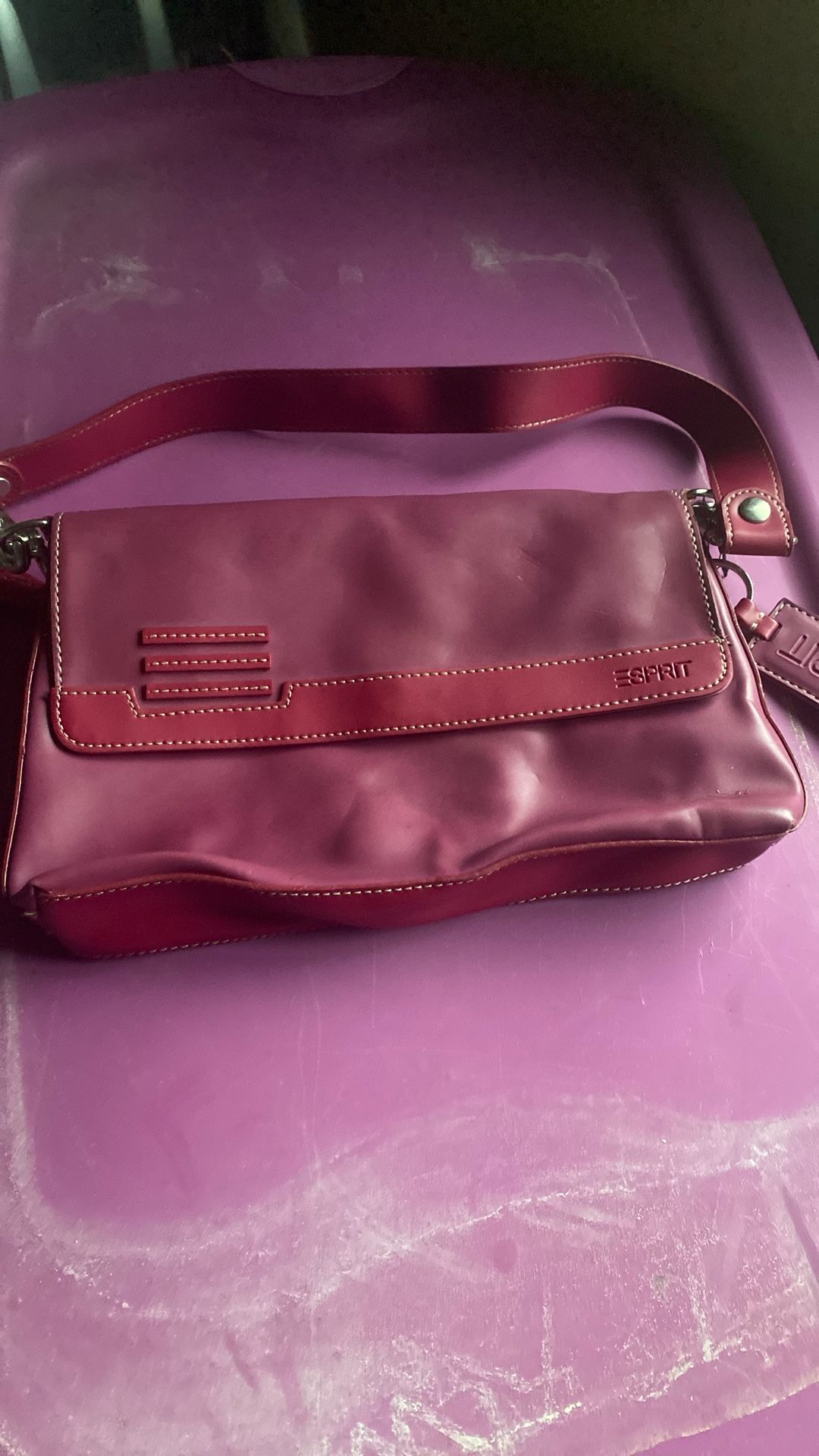 Vintage ESPRIT Magenta Faux Leather Crossbody Bag