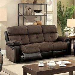 💎SOFA MANUAL RECLINER BROWN BLACK CHAMPION FABRIC COUCH💎