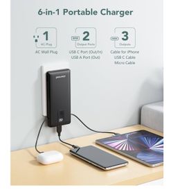 Charmast Portable Charger with Built-in Cables & Wall Plug, 10000mAh Portable Power Bank, External Battery Pack Travel Essentials Compatible with iPho