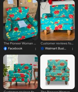 The Pioneer Woman Vintage Floral Low Back Fabric Accent Chair, Teal