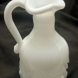 Small Antique Milk Glass Pitcher W Handle. Very Rare!