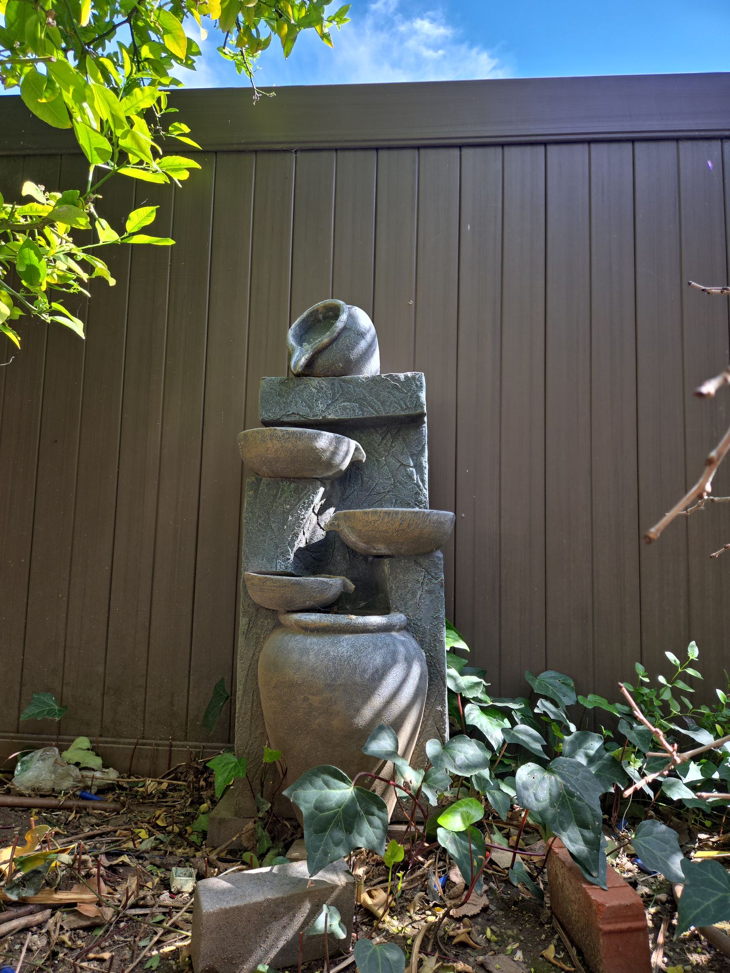 Garden fountain.