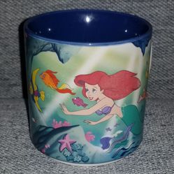 Walt Disney The Little Mermaid Ariel Flounder Ceramic Mug '90s Blue/White