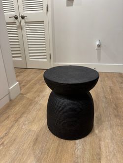 Black Charred Wood Hourglass Side Table - 24” Tall - Organic Modern Japandi
