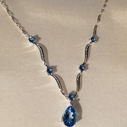 Blue Topaz Necklace With Diamonds From Ice Jewelry 