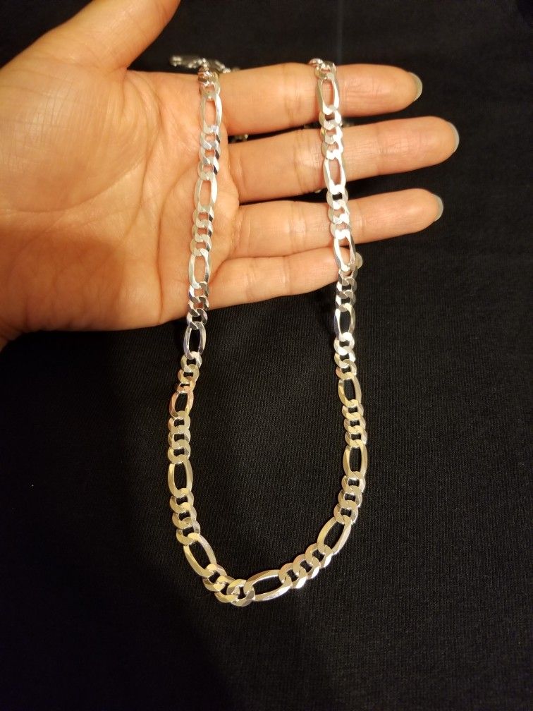 Italy 925 Solid Sterling Silver Figaro Link Chain Necklace for Men 26" Plata Italiana 925 Cadena Figaro Para Hombre 26"