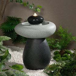 2305b $120  24.02" H Outdoor Water Fountain Made with Eco-Friendly Recyclable Materials, Polyethylene Rock Waterfall Outdoor Fountain, Garden Decor wi