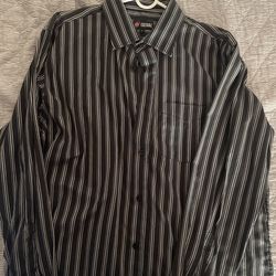 black with silver striped dress shirt mens size L