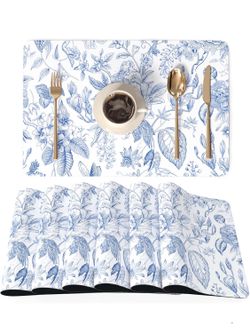 Set of 6, 12x18 Inch Faux Leather Place Mats for Kitchen Dinning