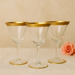 Tiffin Franciscan 1960s Laurel 3 Gold Encrusted Rim Wine Glasses, 3.5x6.5”