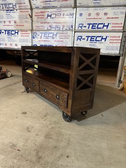 Industrial Rustic Wood TV Stand on Wheels