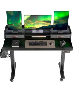 New-Claiks Standing Desk with Drawers, Stand Up Electric Standing Desk Adjustable Height, Sit Stand Desk with Storage Shelf and Splice Board, 48 Inch,