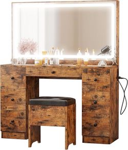 Vanity Desk with Charging Station for Bedroom and Dressing Room