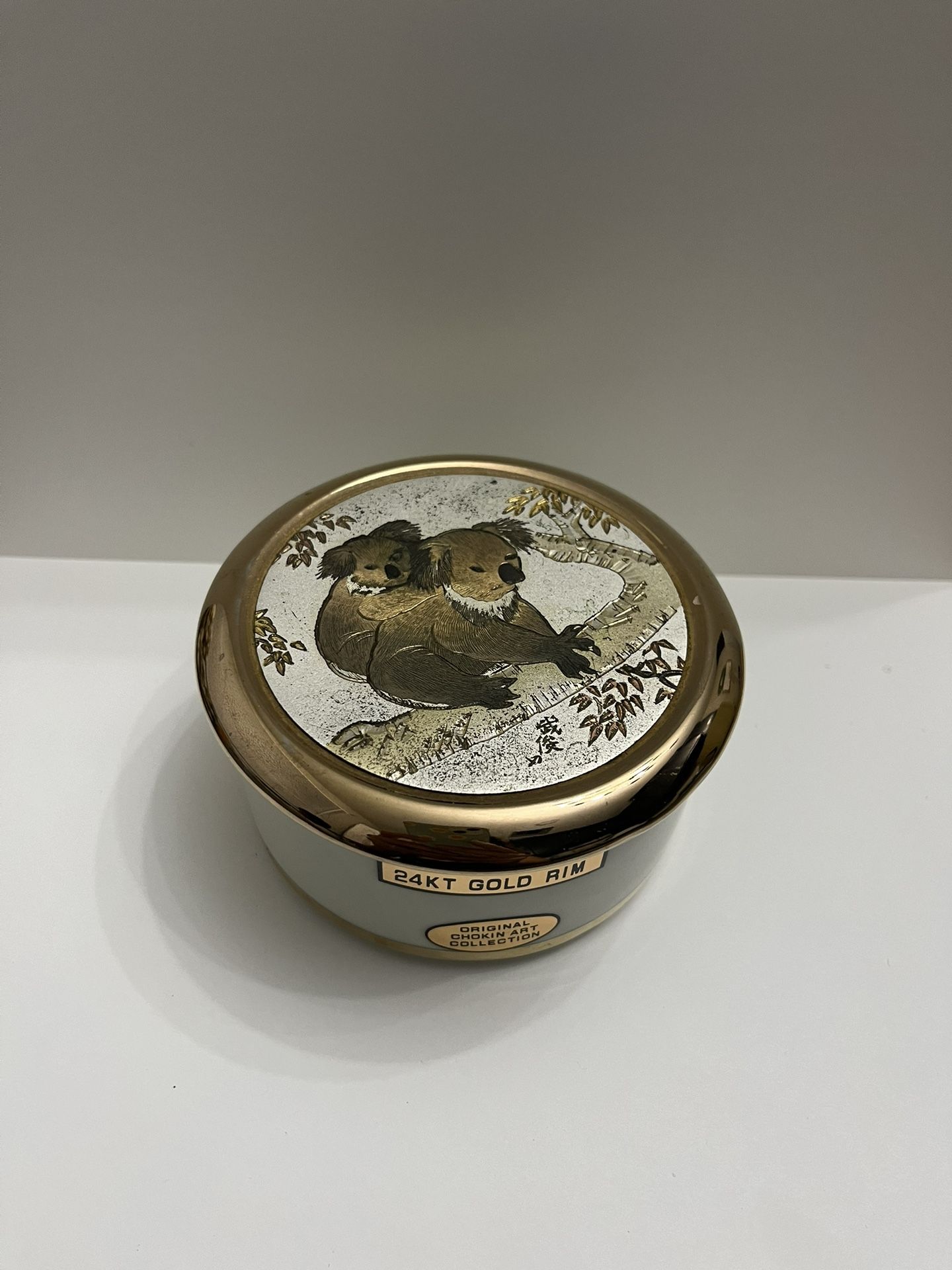 Vintage The Art Of Chokin Koalas Trinket Box with Lid Edged In 24K Gold"