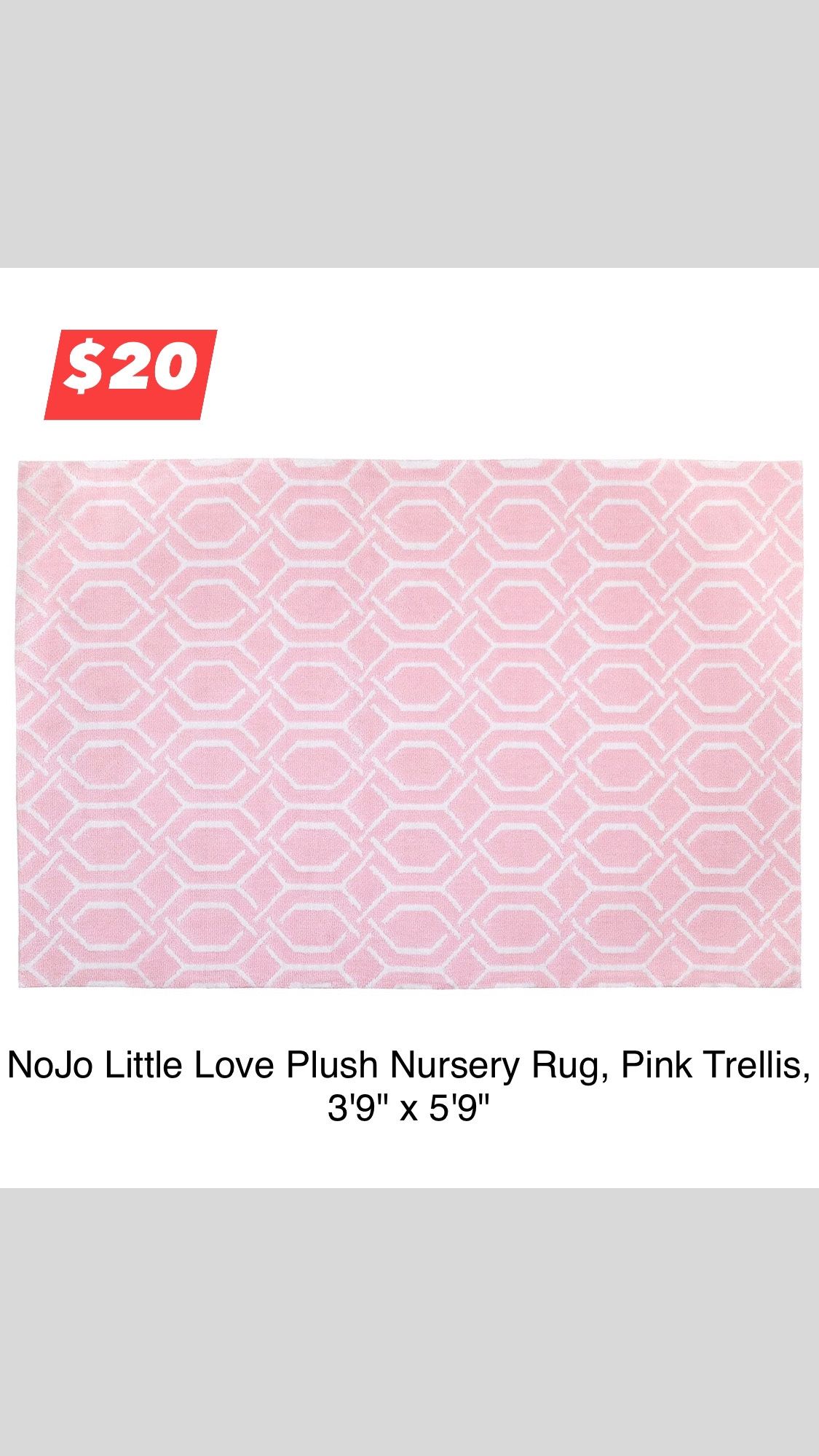 New NoJo Little Love Plush Nursery Rug, Pink Trellis, 3'9" × 5'9"