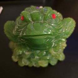 Frog Statue Decor Jade Green Feng Shui Lucky Money Wealth