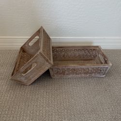 Wood Shelf Baskets-Set Of 2