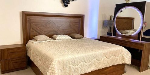 Walnut Wood Bedroom Set with Mirror