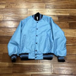 Vintage 70s 80s Baby Blue Button Bomber Jacket Coat