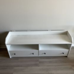 IKEA White Wooden TV Stand / Storage Bench with Drawers and Shelves
