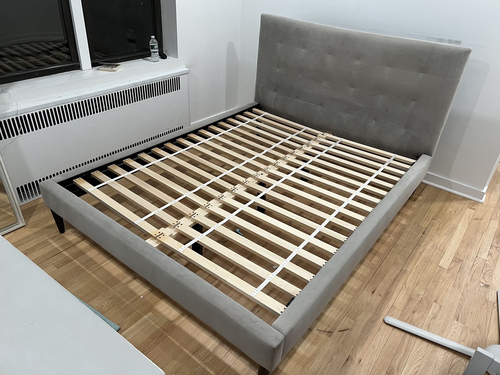 West Elm Grid Tufted Tapered Leg Bed