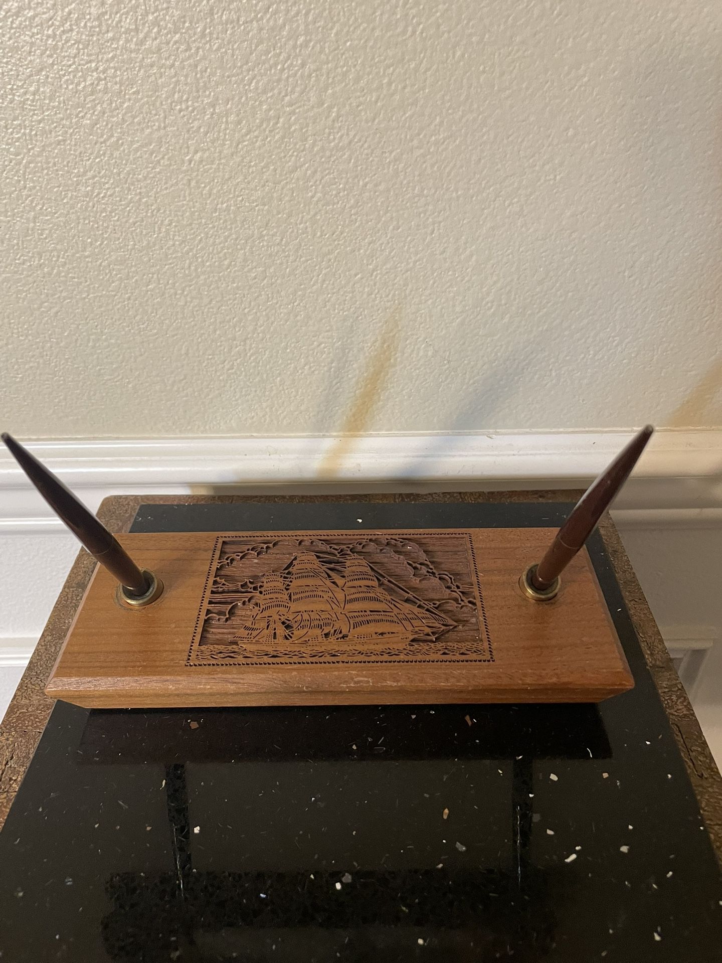 Wooden Laser Engraved pen Holder Sailing Ship