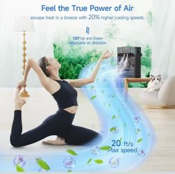 4-in-1 Evaporative Air Cooler with Remote Control, Cooling Fan with 3 Modes, 3 Speeds & 7 LED Lights, 2-8H Timer, 1200ML Personal Mini AC Unit