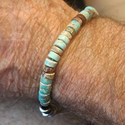 Handmade Turquoise Beaded Bracelet With Natural Stone