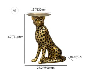 Gold Leopard Side Table with Tray