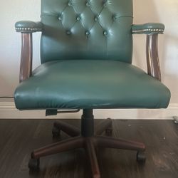  Victorian Green Leather Desk Chair 