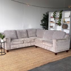 Gray Studded L Sectional Couch-Free Delivery!