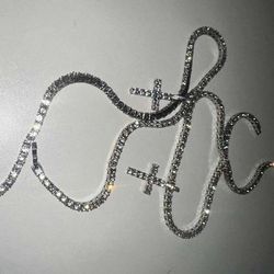 Men & Women 5MM 18Inch Silver Plated Rhinestone Tennis Chain With Cross Pendant 