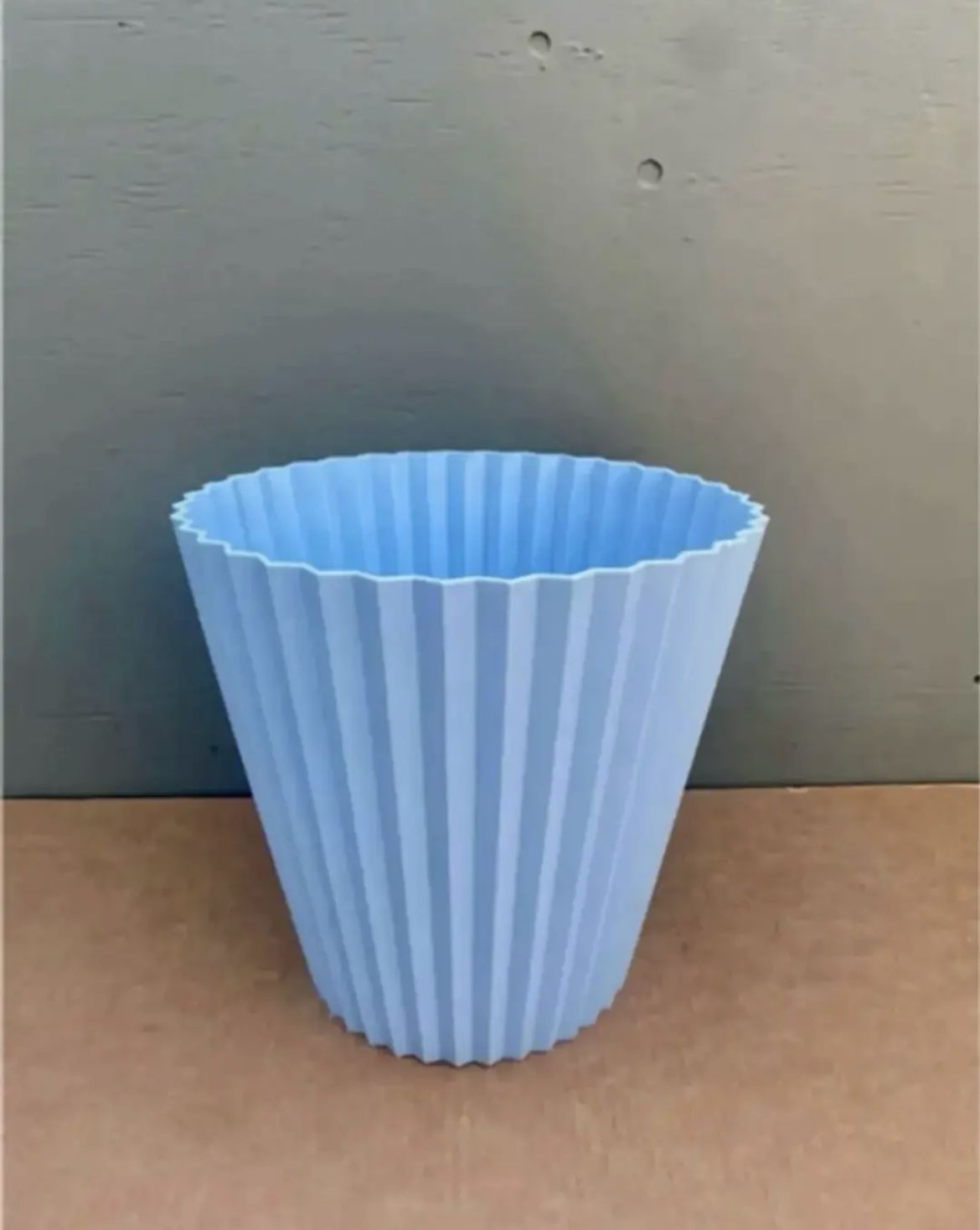 Vintage FESCO Baby Blue Waste Basket Trash Can Ribbed Mid-Century MCM