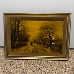 Vintage moody signed oil painting