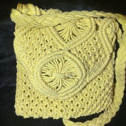 Tommy Bahamas Yellow Macrame Crossbody Bag