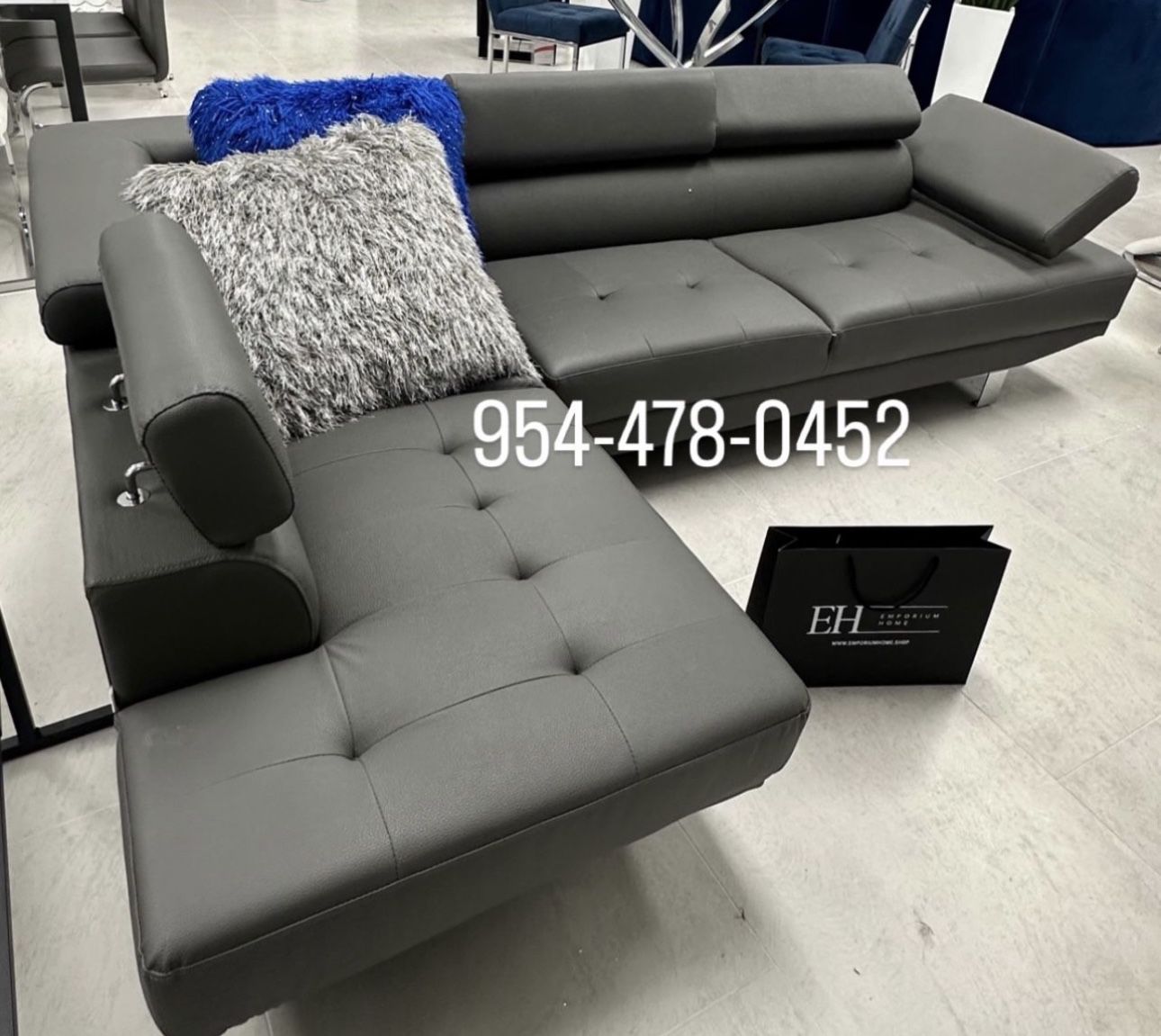 Grey ,black, White Sofa Sectional With Adjustable Headrest 