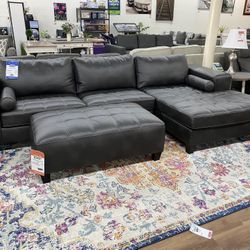 New Black Ashley Brand  Faux Leather Sectional Sofa Couch *Ottoman Sold Separately* 