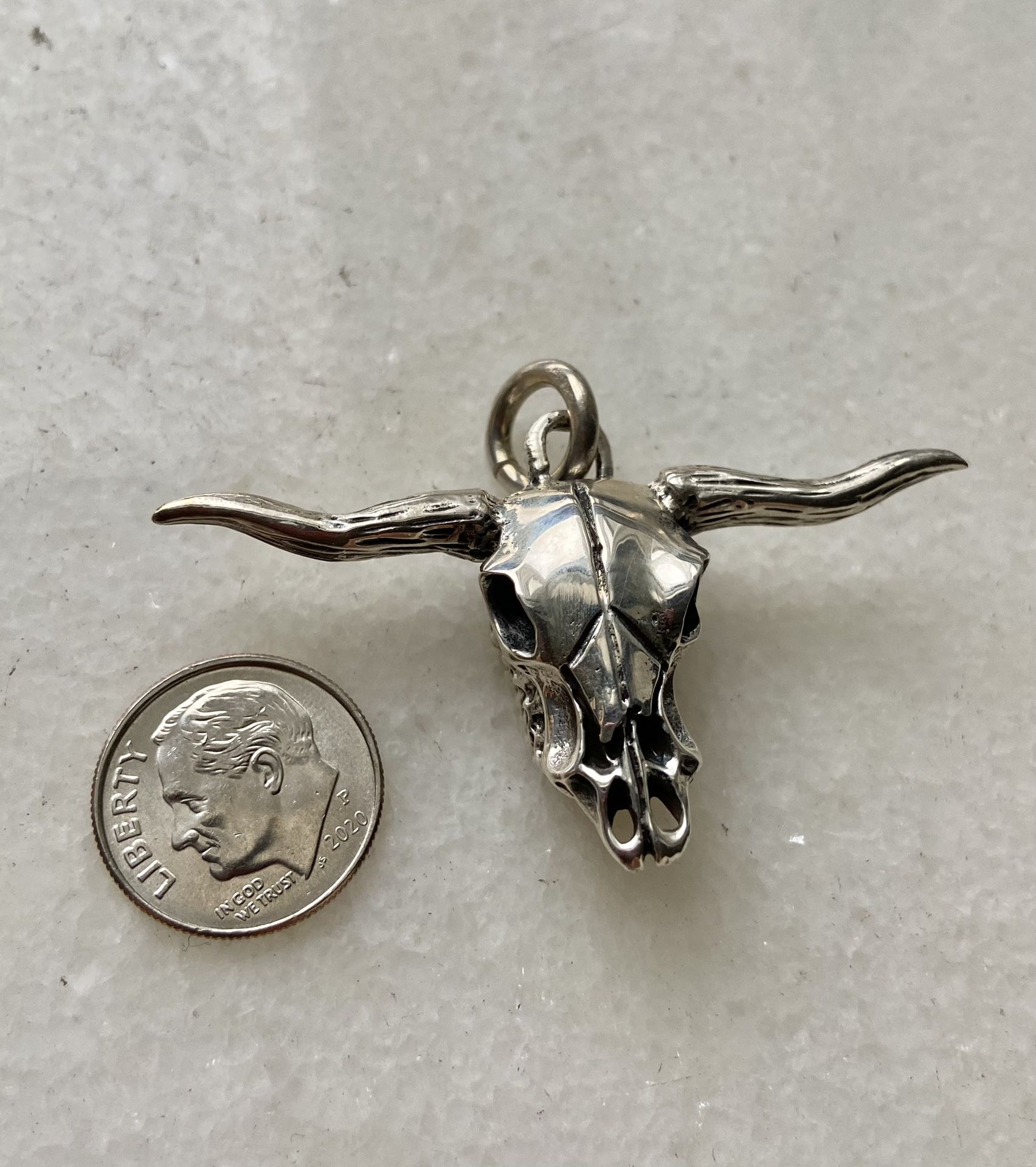 Skull Buffalo Bull Pendant Sterling Silver