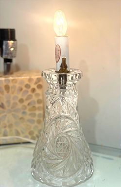 Vintage Clear Cut Glass Base, Brass Accents