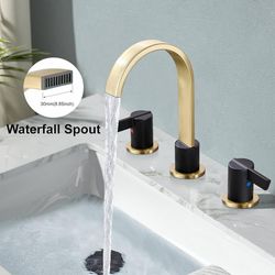 Midanya 8 inch Widespread Bathroom Sink Faucet,Modern Waterfall 3 Hole 2 Handles Bathroom Faucet 8" Vanity Faucets black and Nickel  and gold&black A1