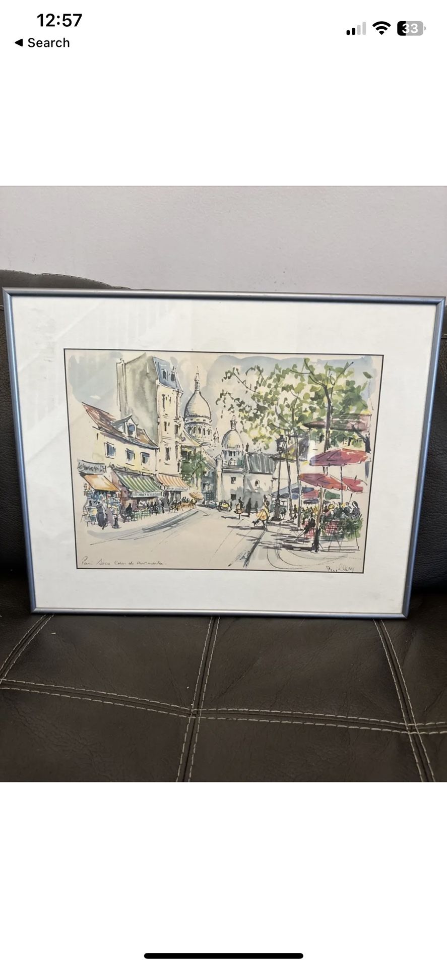 Theodore Guillery Vintage French Watercolor Arc de Triomphe, Paris Framed