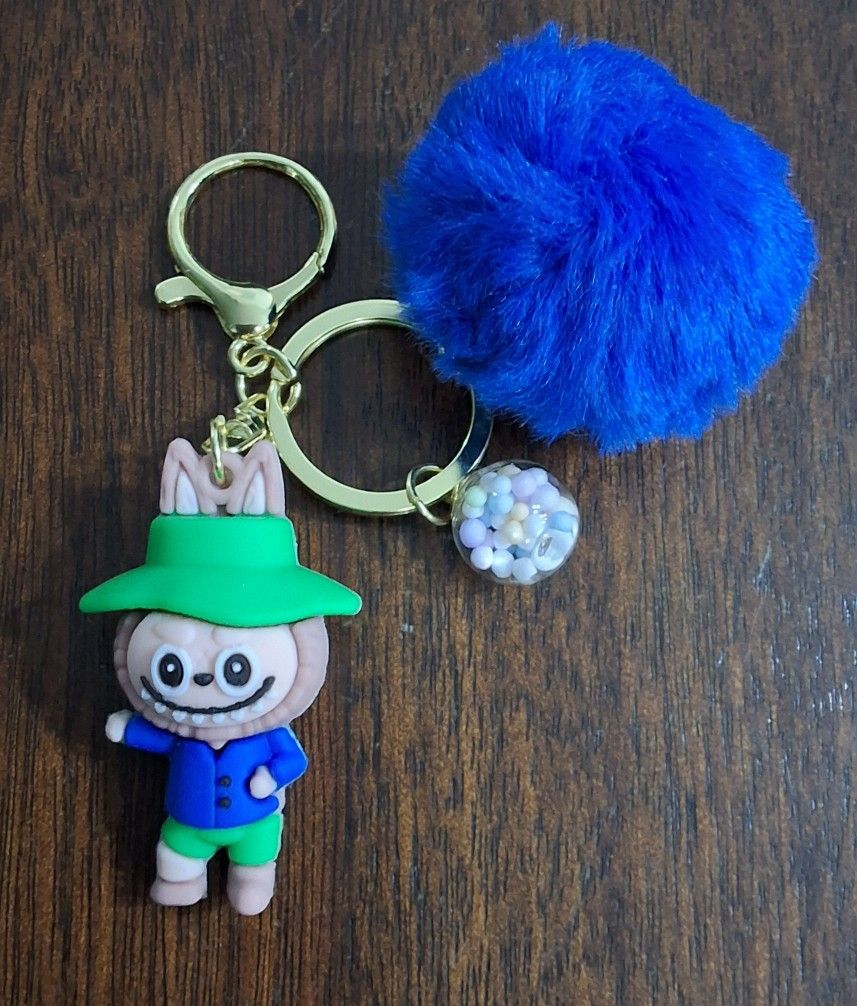 NEW LABUBU KEYCHAIN WITH BLUE POM POM