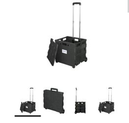 Folding Rolling Crate Cart with Lid