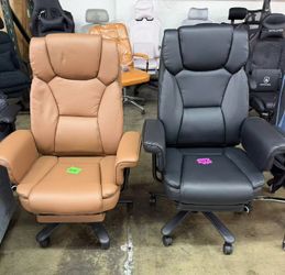 Office Chair with Footrest, Big and Tall Home Office Desk Chairs 400lbs with High Back, Criss Cross Wide Seat, Heavy Duty Base, Pu Leather,
