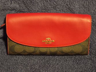Coach Signature Slim Envelope Wallet - Red / Tan
