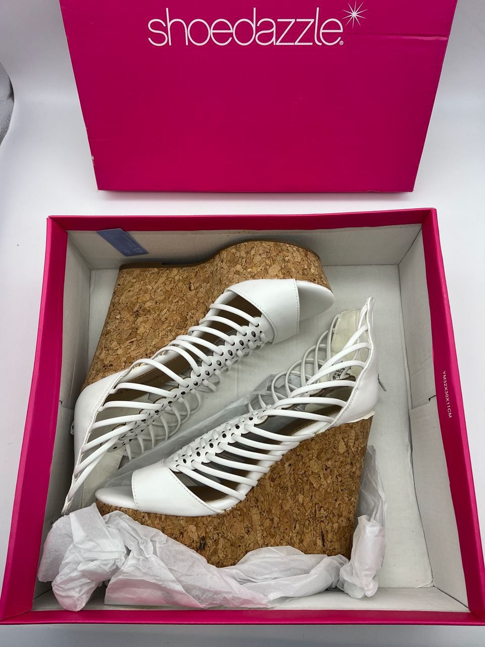 Shoedazzle White Strap Cork Wedge Sandals Size 7.5 with Zipper