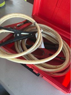 Jumper Cables with Red Plastic Storage Case - Car Battery Booster Cables