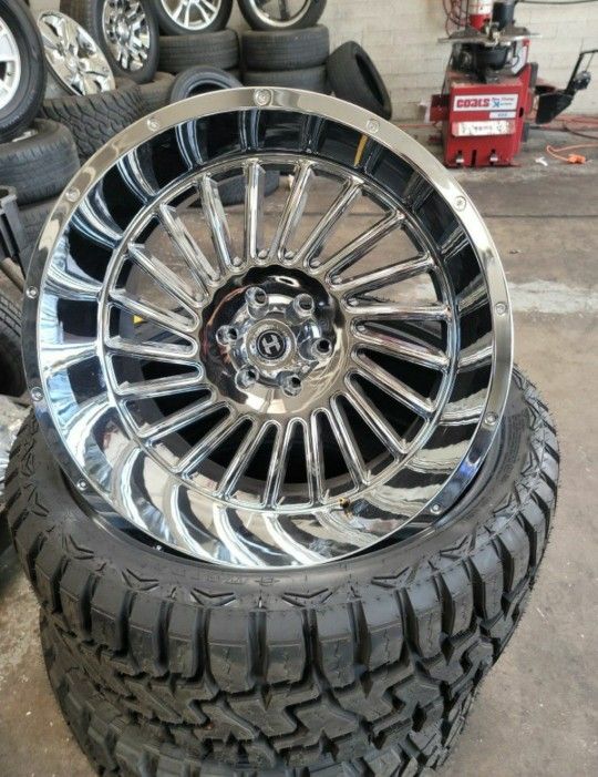 22x12 Chrome Hardcore Rims 6x139 On New Tires 33 1250 22 LT