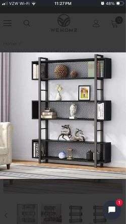 Contemporary Mesh Bookcase 6-Tier Modern Bookshelf In Black Wood & Metal