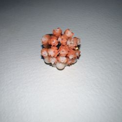 Vintage 14K Yellow Gold Real Coral Ring